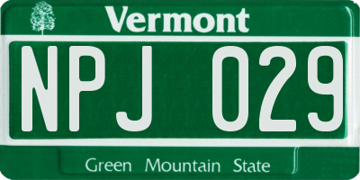 VT license plate NPJ029