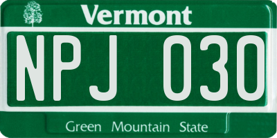 VT license plate NPJ030