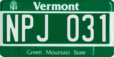VT license plate NPJ031