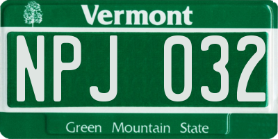 VT license plate NPJ032