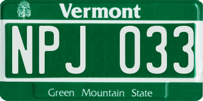 VT license plate NPJ033