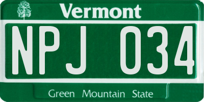 VT license plate NPJ034