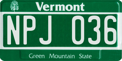 VT license plate NPJ036