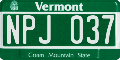 VT license plate NPJ037