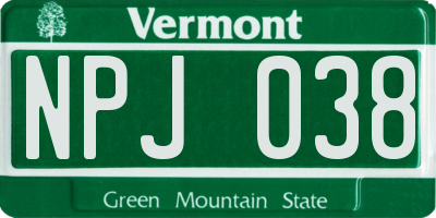VT license plate NPJ038