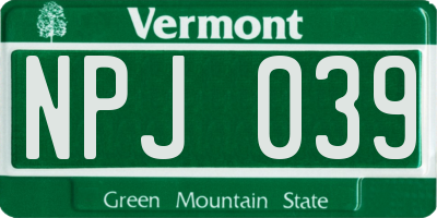 VT license plate NPJ039