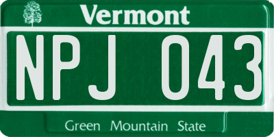 VT license plate NPJ043