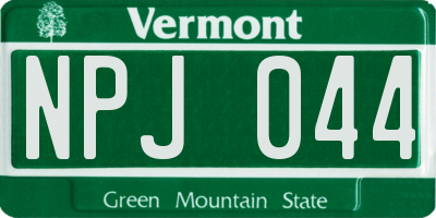 VT license plate NPJ044