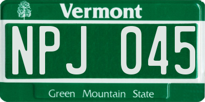 VT license plate NPJ045