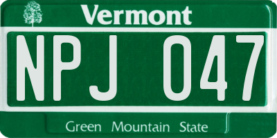 VT license plate NPJ047