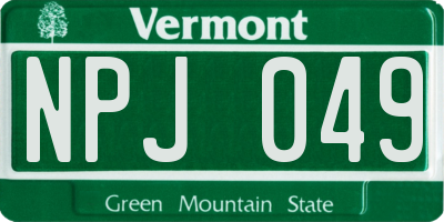 VT license plate NPJ049