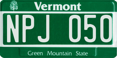 VT license plate NPJ050