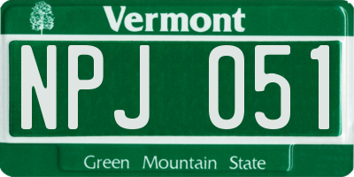 VT license plate NPJ051