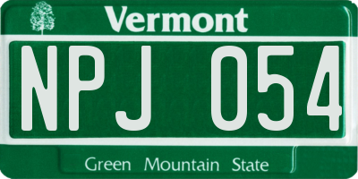 VT license plate NPJ054