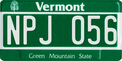 VT license plate NPJ056