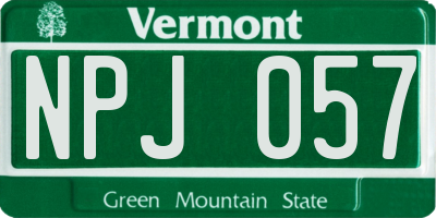 VT license plate NPJ057