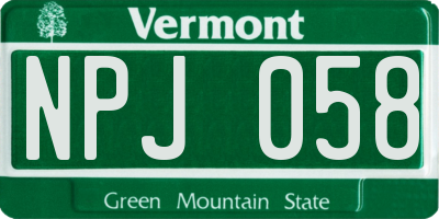 VT license plate NPJ058