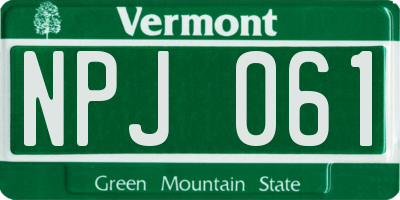 VT license plate NPJ061