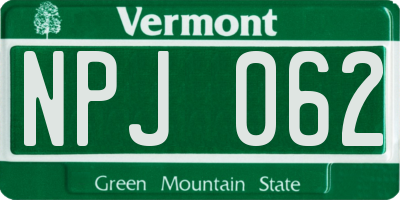 VT license plate NPJ062
