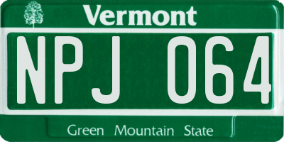 VT license plate NPJ064