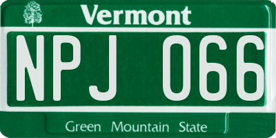 VT license plate NPJ066