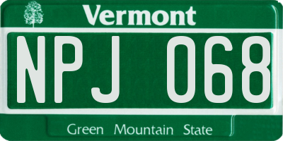 VT license plate NPJ068