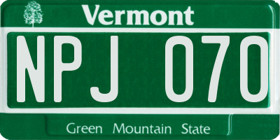 VT license plate NPJ070