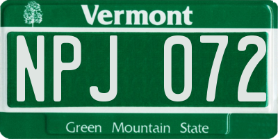VT license plate NPJ072