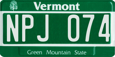 VT license plate NPJ074