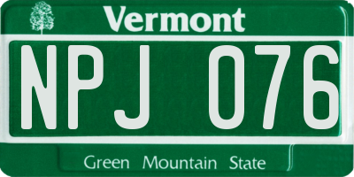 VT license plate NPJ076