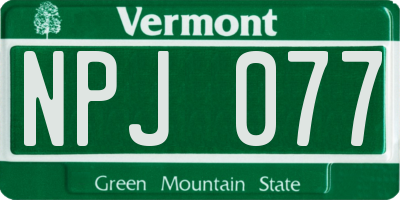 VT license plate NPJ077