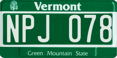 VT license plate NPJ078