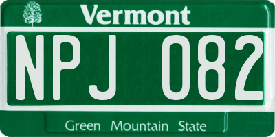 VT license plate NPJ082