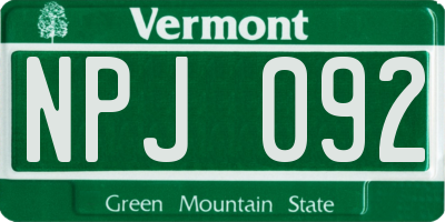 VT license plate NPJ092