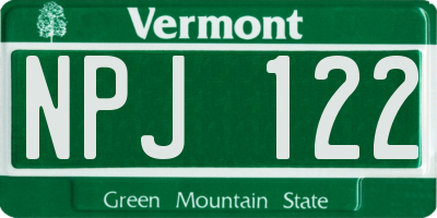 VT license plate NPJ122