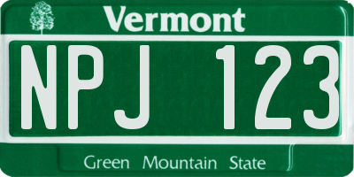 VT license plate NPJ123