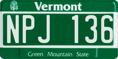 VT license plate NPJ136
