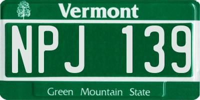 VT license plate NPJ139
