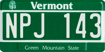 VT license plate NPJ143