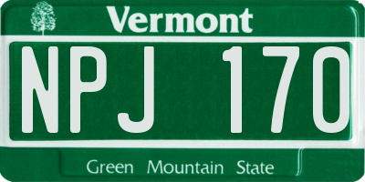 VT license plate NPJ170