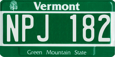 VT license plate NPJ182