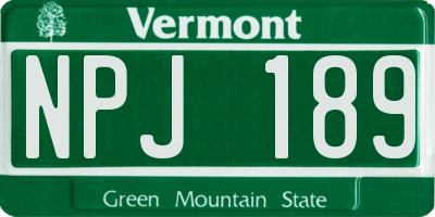 VT license plate NPJ189