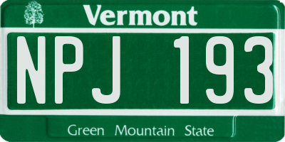 VT license plate NPJ193