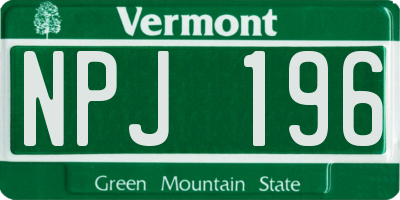 VT license plate NPJ196