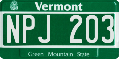 VT license plate NPJ203
