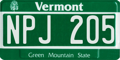 VT license plate NPJ205