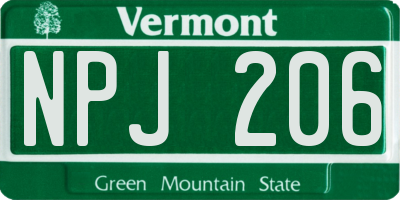 VT license plate NPJ206