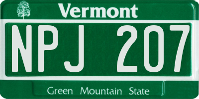 VT license plate NPJ207