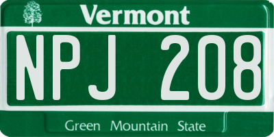 VT license plate NPJ208
