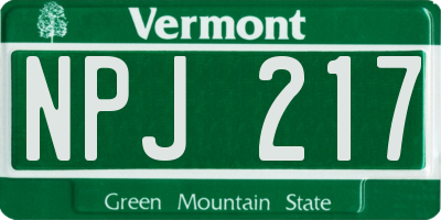 VT license plate NPJ217